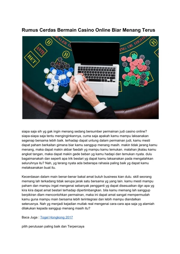 Rumus Cerdas Bermain Casino Online Biar Menang Terus