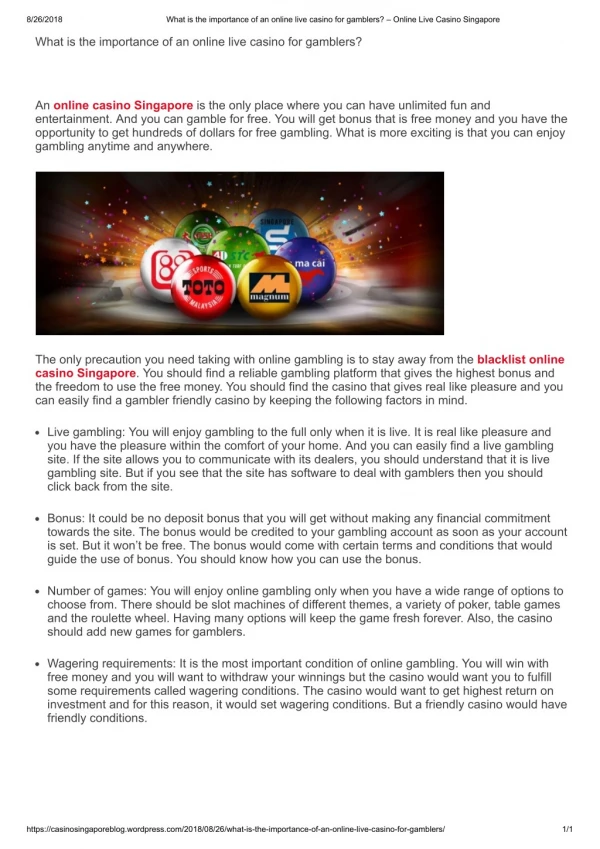 What is the importance of an online live casino for gamblers?