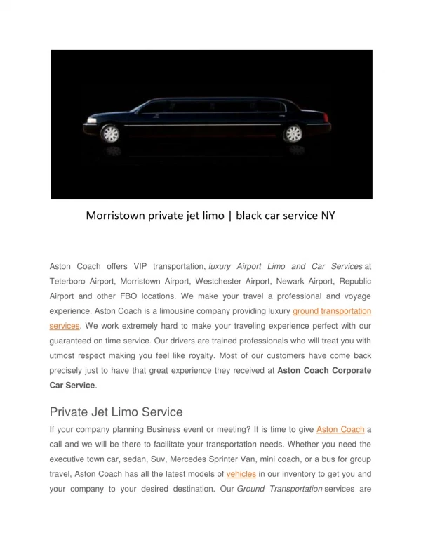 Morristown Airport Black Car Service NY