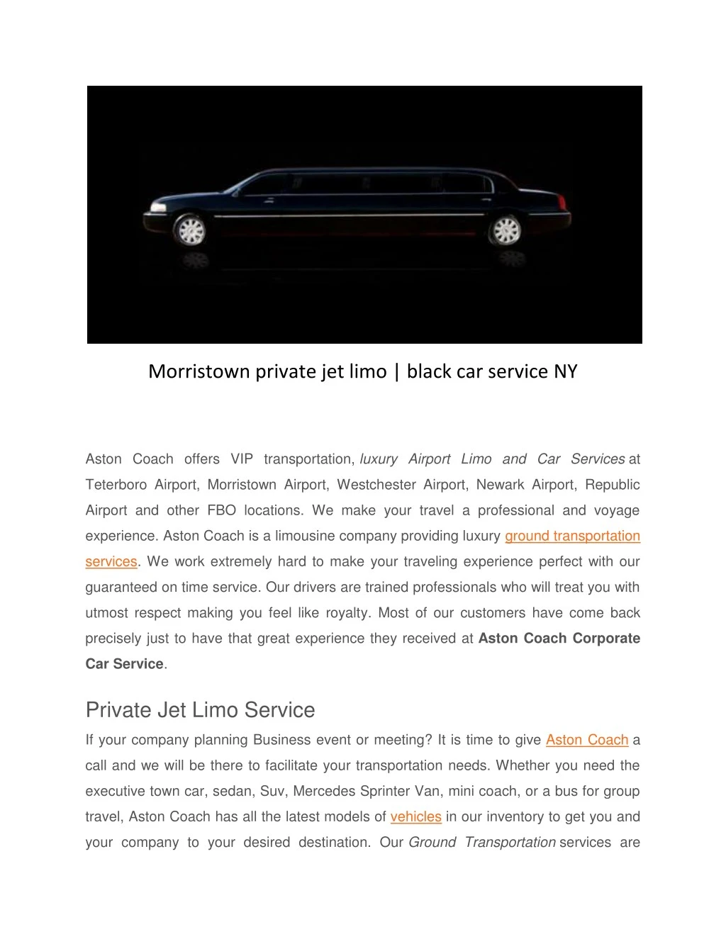morristown private jet limo black car service ny