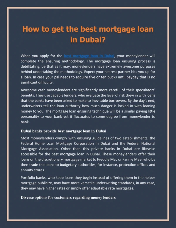How to get the best mortgage loan in Dubai?