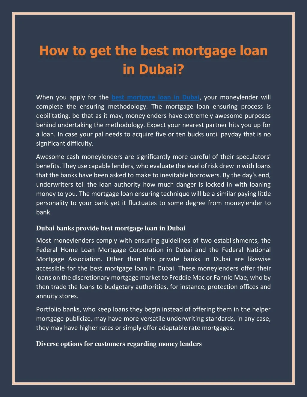 how to get the best mortgage loan in dubai
