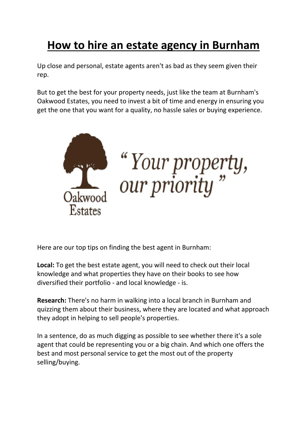how to hire an estate agency in burnham