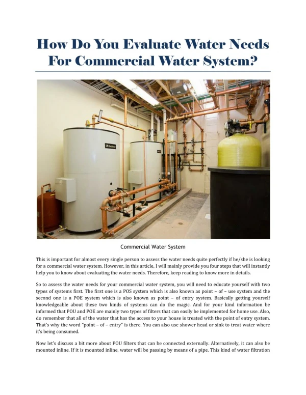 Commercial Water System