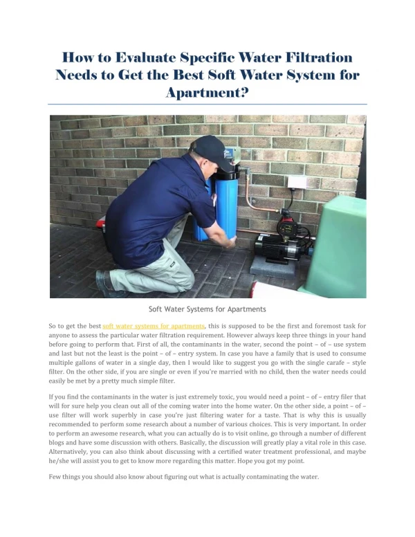 Soft Water Systems for Apartments
