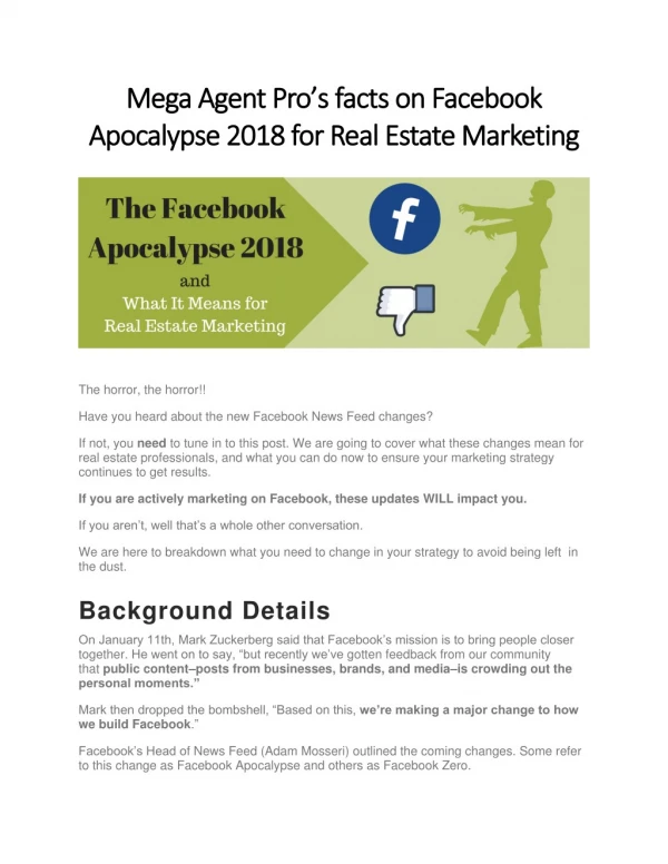 Mega Agent Pro’s Facts on Facebook Apocalypse 2018 for Real Estate Marketing