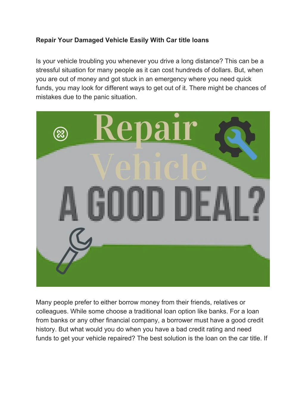 repair your damaged vehicle easily with car title