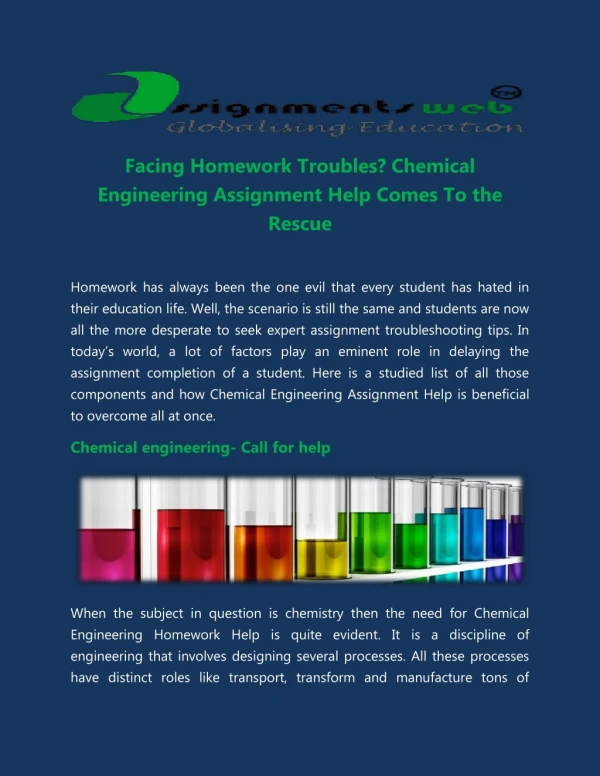 Facing Homework Troubles Chemical Engineering Assignment Help Comes To the Rescue