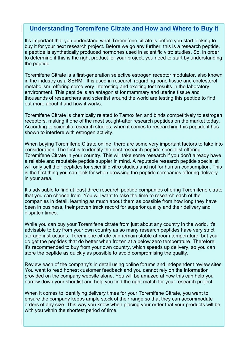 understanding toremifene citrate