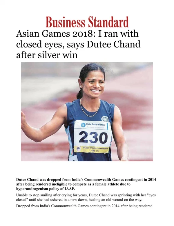 Asian Games 2018: I ran with closed eyes, says Dutee Chand after silver win