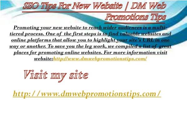 seo tips for new website dm web promotions tips
