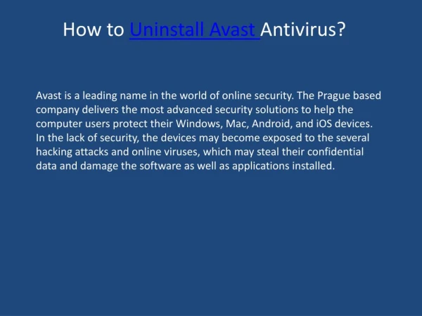 Uninstall avast antivirus