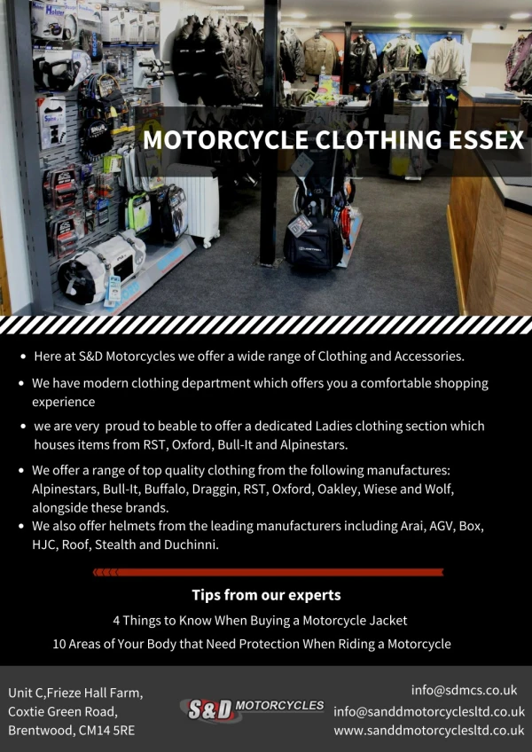 Motorcycle Clothing Essex by S and D Motorcycles