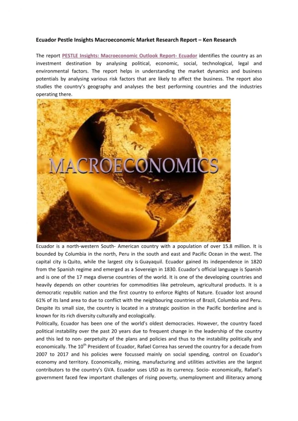 Ecuador Pestle Insights Macroeconomic Market Statistics-Ken Research