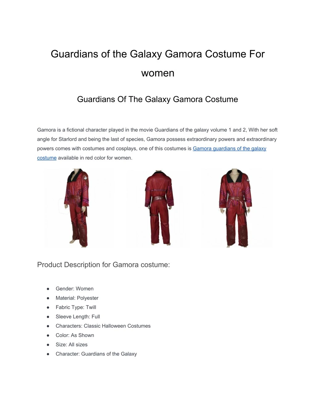 guardians of the galaxy gamora costume for