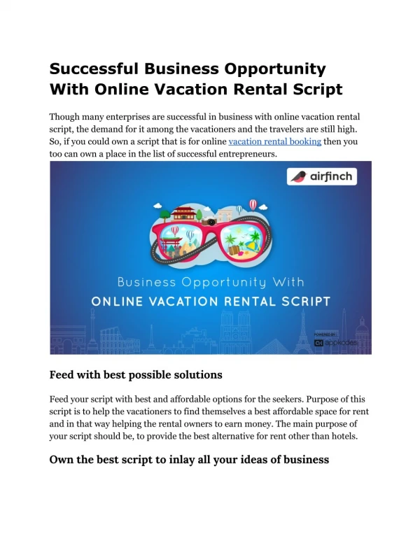 Business Opportunity With Online Vacation Rental Script - Appkodes