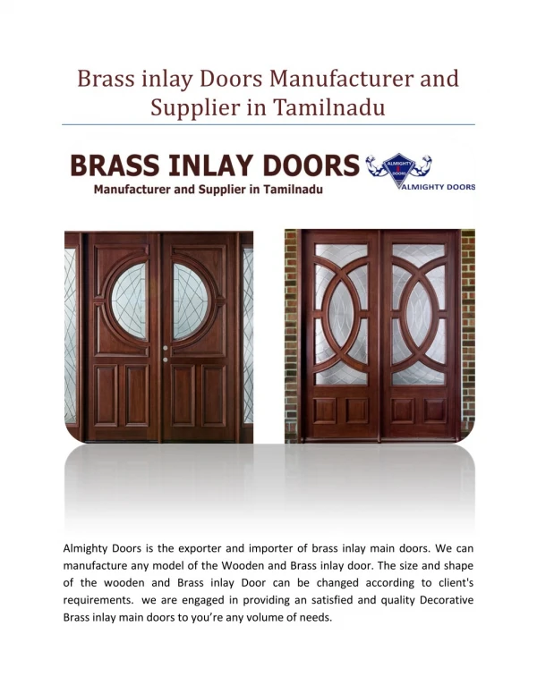 Brass inlay Doors Manufacturer and Supplier in Tamilnadu