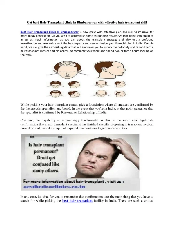 Get best Hair Transplant clinic in Bhubaneswar with effective hair transplant skill