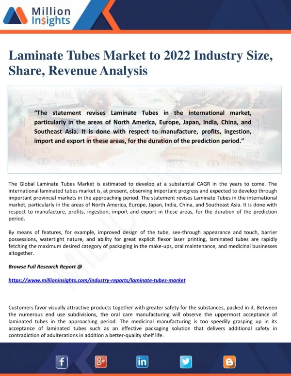 Laminate Tubes Market to 2022 Industry Size, Share, Revenue Analysis