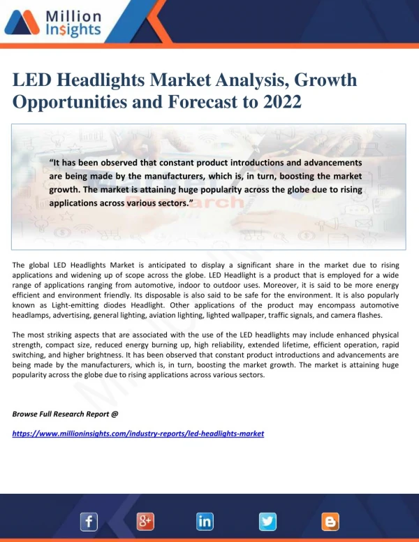 LED Headlights Market Analysis, Growth Opportunities and Forecast to 2022