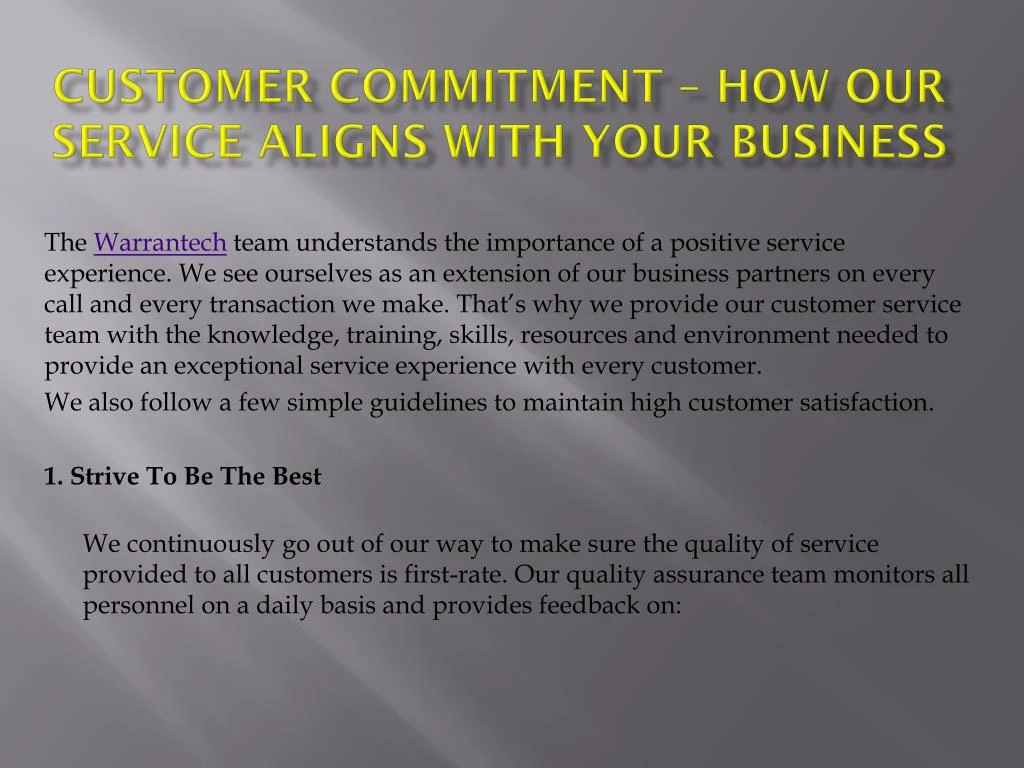 customer commitment how our service aligns with your business
