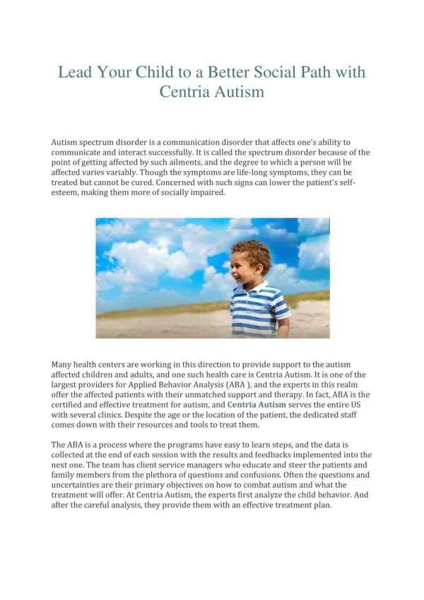 Lead Your Child to a Better Social Path with Centria Autism