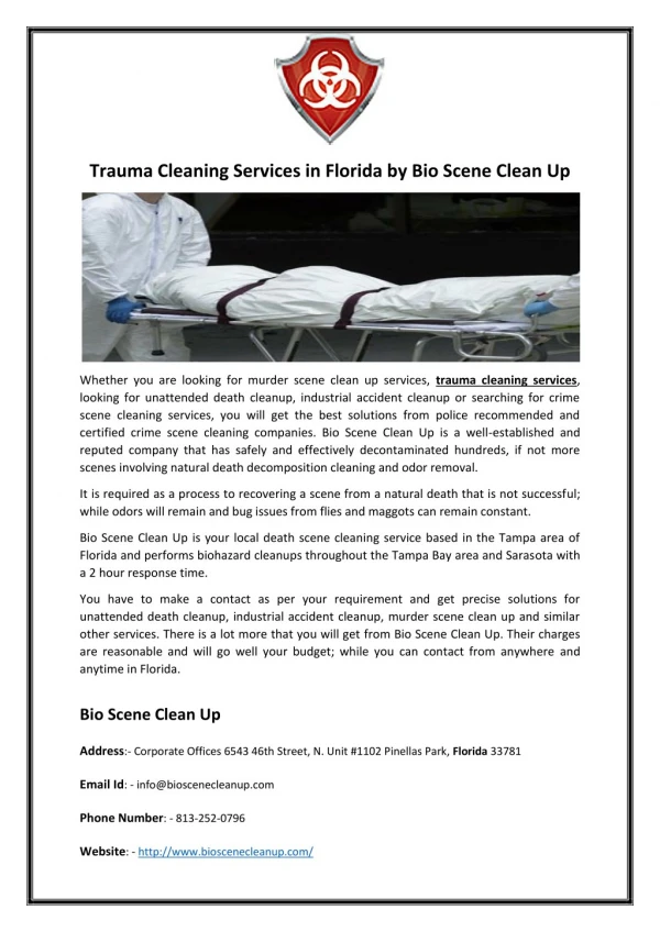 Trauma Cleaning Services in Florida by Bio Scene Clean Up