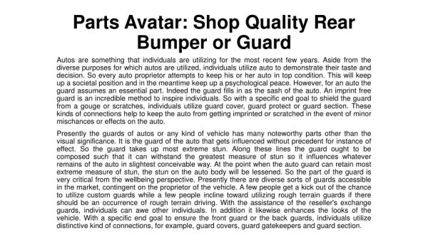 Shop Bumper For Your Car! At Parts Avatar