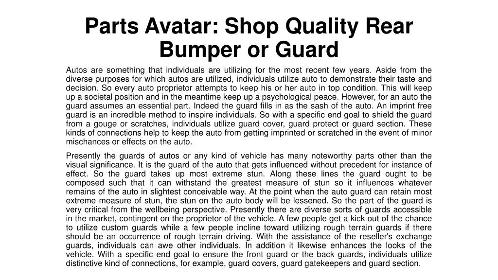 parts avatar shop quality rear bumper or guard