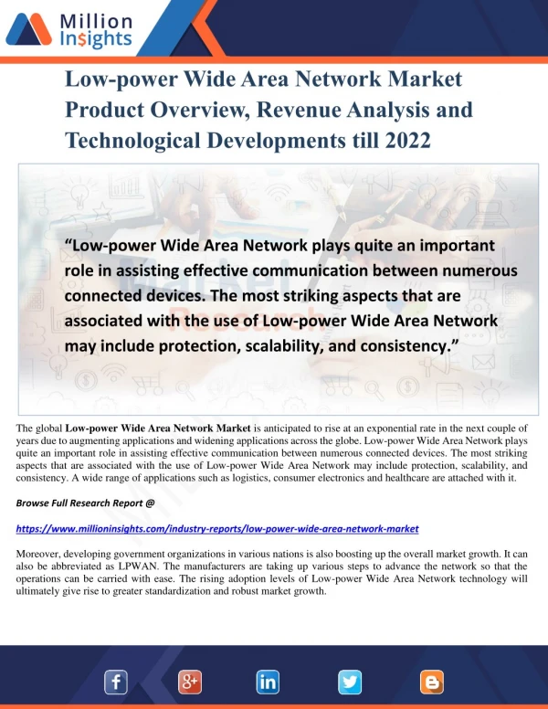 Low-power Wide Area Network Market Product Overview, Revenue Analysis and Technological Developments till 2022