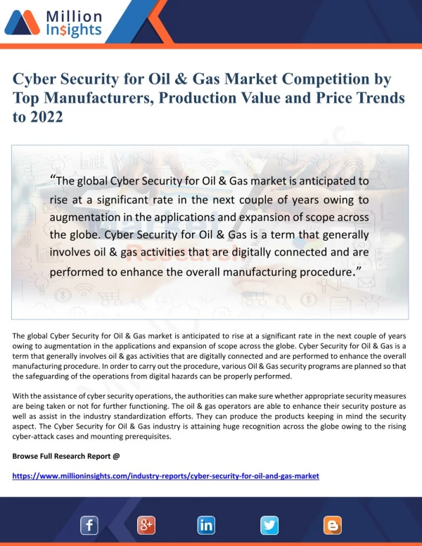 Cyber Security for Oil & Gas Market Competition by Top Manufacturers, Production Value and Price Trends to 2022