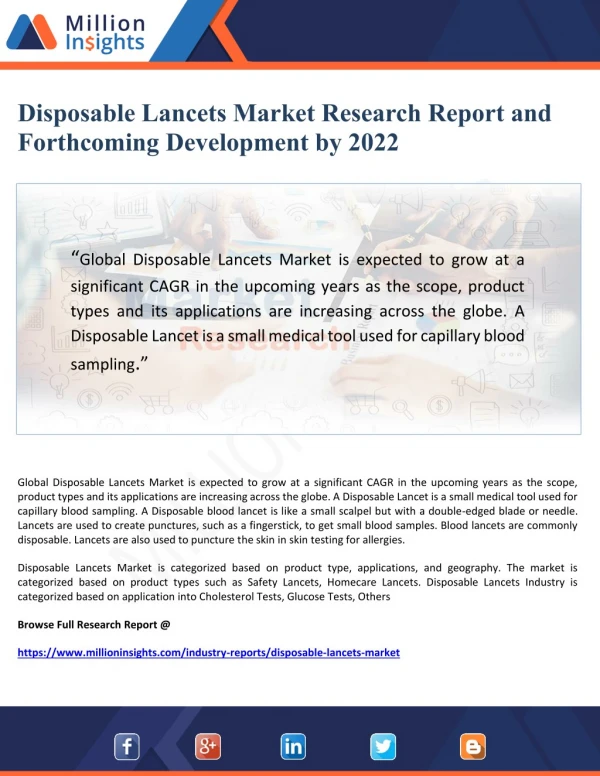Disposable Lancets Market Research Report and Forthcoming Development by 2022