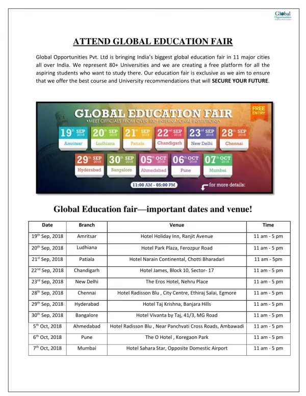 Attend Global Education Fair - Global Opportunities