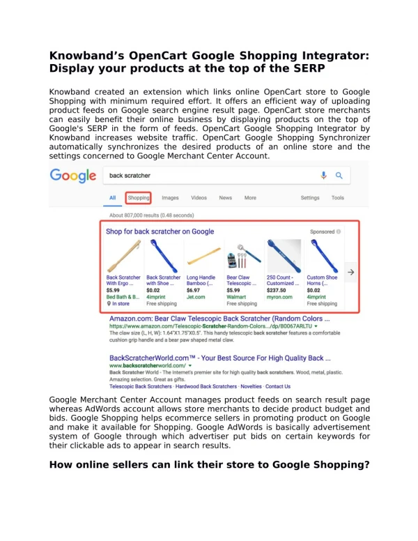 Knowband's OpenCart Google Shopping Integration Plugin: Display your products at the top of the SERP