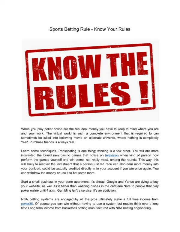 Sports Betting Rule - Know Your Rules