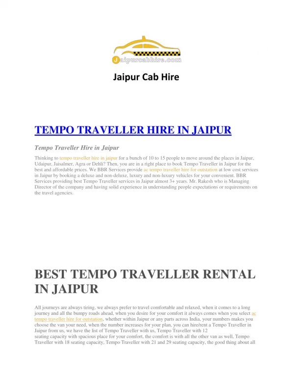 AC Tempo Traveller Hire in Jaipur | Rent tempo traveller jaipur,rajasthan