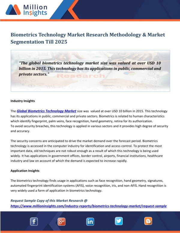 Biometrics Technology Market Size & Forecast Report, 2014 - 2025
