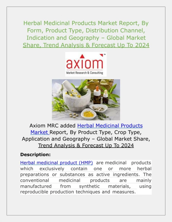 Herbal Medicinal Products Market - Global Industry Analysis, Size, Trend & Application Report
