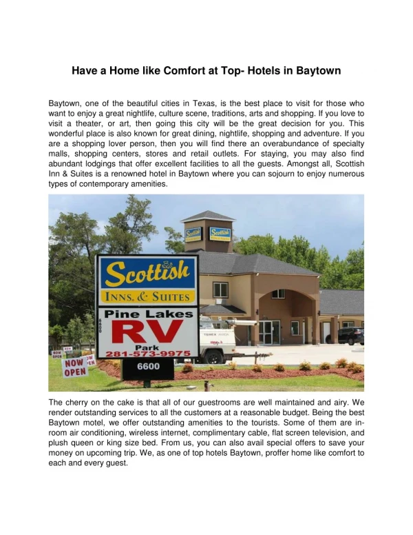 Have a Home like Comfort at Top- Hotels in Baytown