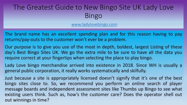 The Greatest Guide to New Bingo Site UK Lady Love Bingo