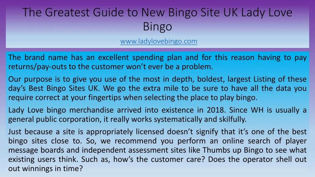the greatest guide to new bingo site uk lady love bingo www ladylovebingo com