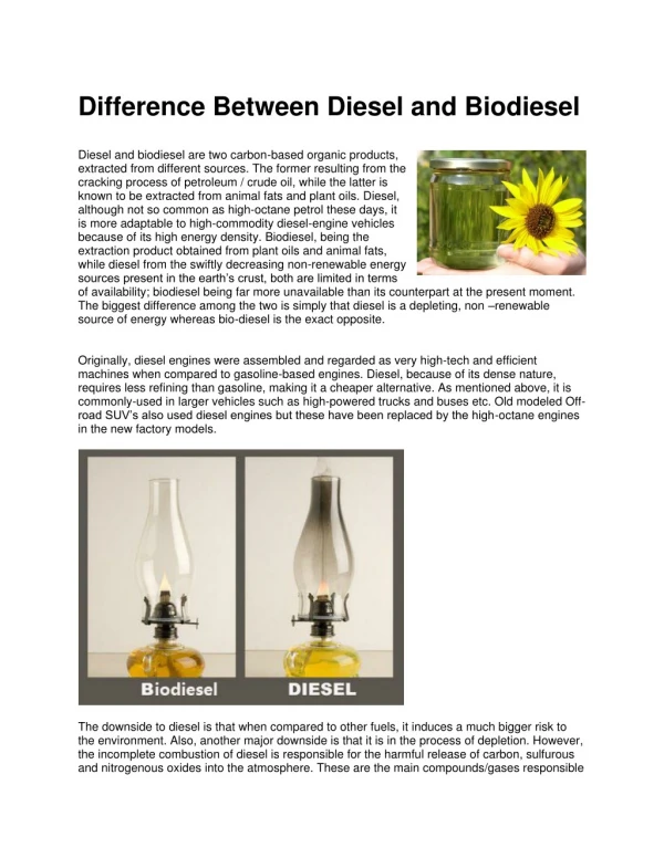 Difference Between Diesel and Biodiesel