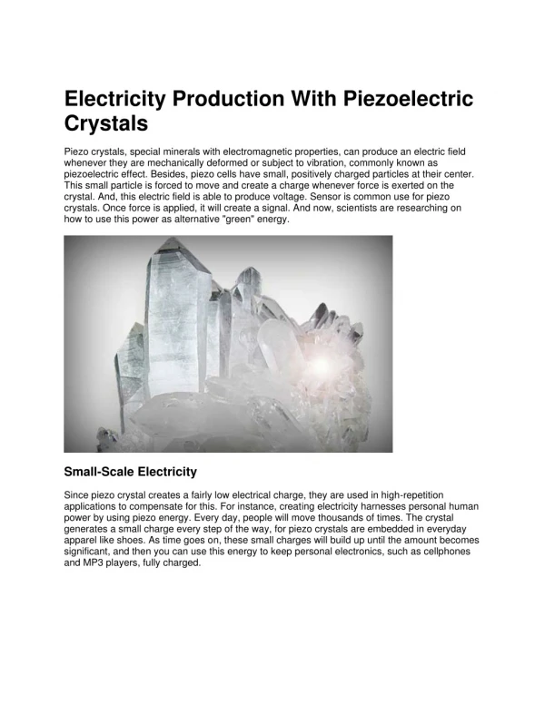 Electricity Production With Piezoelectric Crystals