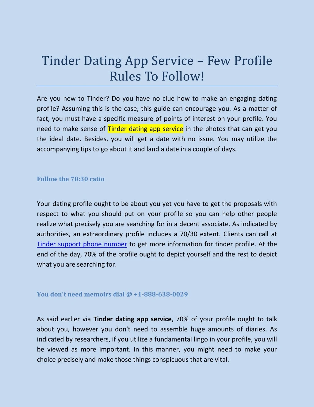 tinder dating app service few profile rules