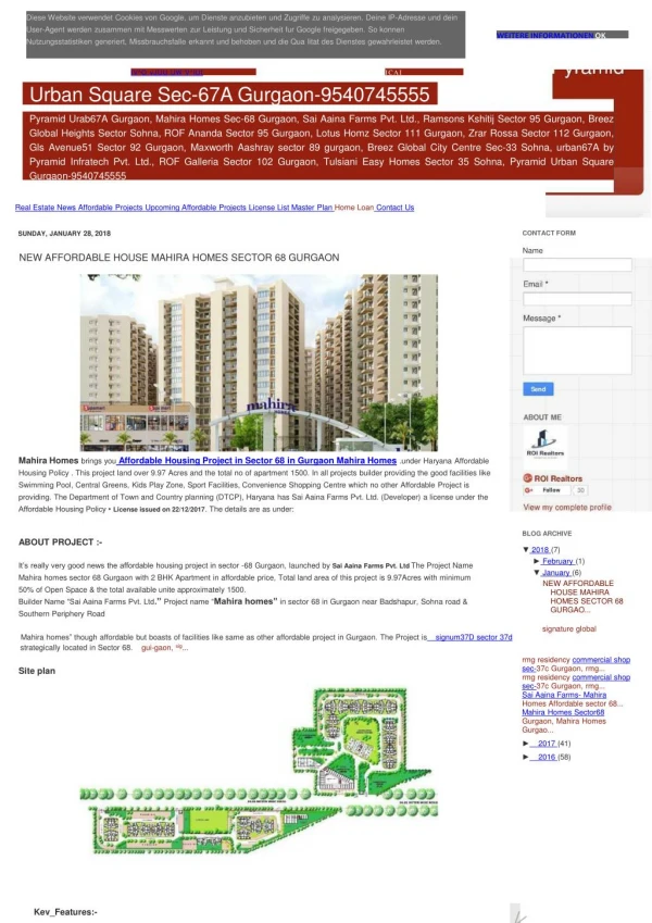 New affordable house mahira homes sector 68 gurgaon 9266055508