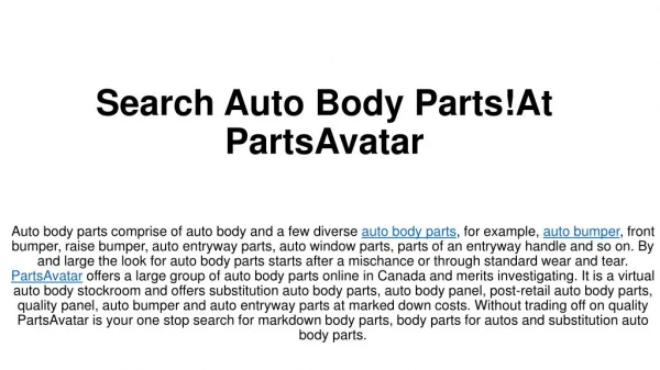 Looking Best Body Parts At PartsAvatar.ca