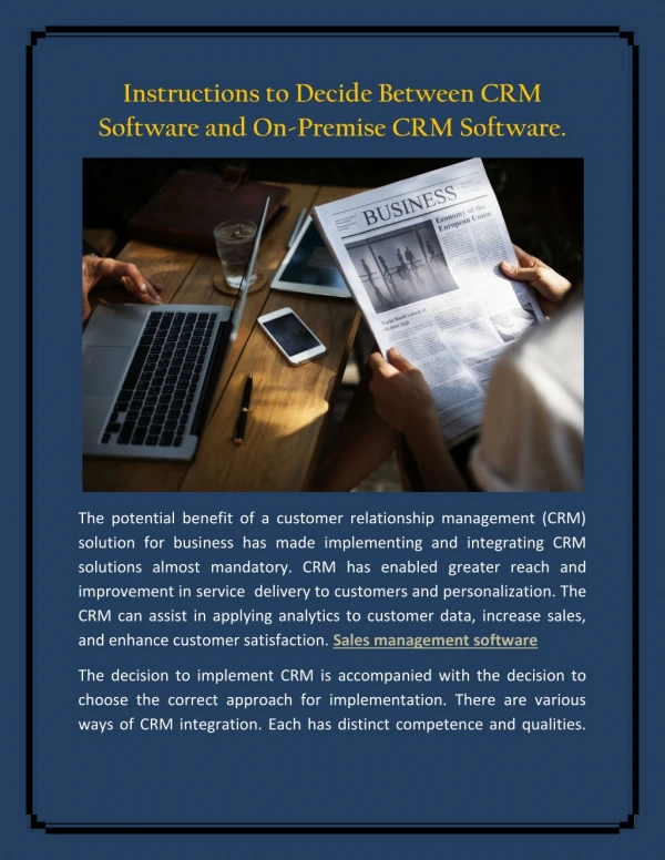Instructions to Decide Between CRM Software and On-Premise CRM Software.
