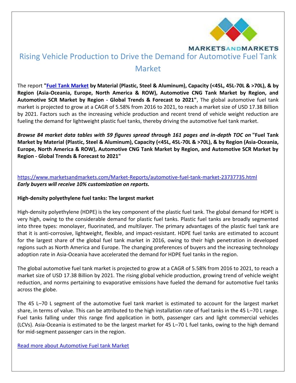 rising vehicle production to drive the demand