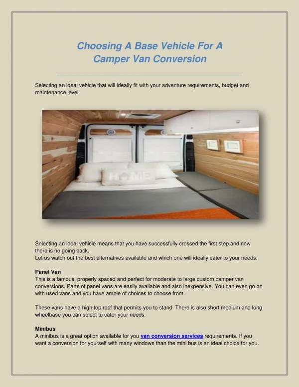 Choosing a Base Vehicle for a Camper Van Conversion
