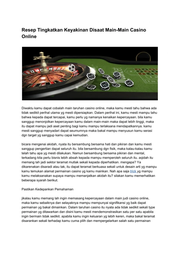 Resep Tingkatkan Keyakinan Disaat Main-Main Casino Online